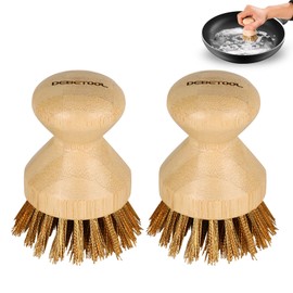 DEBETOOL Cast Iron Brush with Brass Bristles & Natural Bamboo Handle - Heavy Duty Cast Iron Cleaner Scrubber for Woks, Griddles, BBQ Grills, Grill Pans - Effortless Cleaning & Maintenance