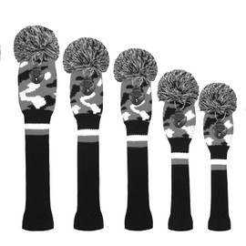 Scott Edward Golf Headcovers 5Pcs for Driver*1 Fairway*2 Hybrid*2,Knitted Elastic Yarn Double Layers Big Pom Protect Golf Club from Scracthes and Dust,Perfect Match Golf Bags (Camouflage)