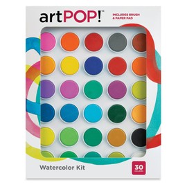 artPOP! Watercolor Paint Kit, All-in-One Paint Set, 30 Pressed Colors with 8 x 10 Paper Pad, Paintbrushes, and Palette Case for Kids or Adult Arts and Craft Painting