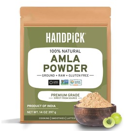 HANDPICK, Amla Powder (397gm/14oz) Halal Amalaki, Non-GMO | 100% Raw and Natural - Lab Tested for Purity | Indian Gooseberry Powder | Resealable Zip Lock Pouch