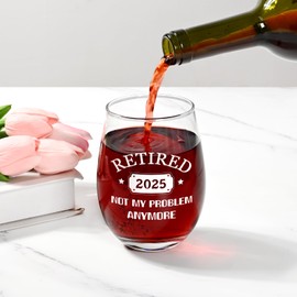 DAZLUTE Retirement Gifts for Women & Men, Retired 2025 Not My Problem Anymore Stemless Wine Glass, Funny Retired Gifts for Coworker Lady Boss Friend Dad Mom Teacher Grandma Retirement Christmas,17 Oz
