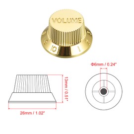 sourcing map Speed Control Knobs 6mm ID 2 Volume 2 Tone Top Hat Guitar Bell Knobs for ST/SQ Electric Guitar Plastic Gold 2Set