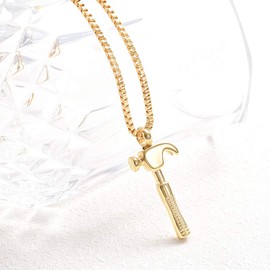 XSMZB Cremation Jewelry Hammer Pendant Urn Necklace for Ashes Stainless Steel Keepsake Memorial Jewellery for Women Men (Gold)