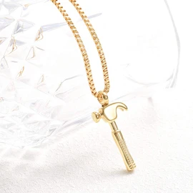 XSMZB Cremation Jewelry Hammer Pendant Urn Necklace for Ashes Stainless Steel Keepsake Memorial Jewellery for Women Men (Gold)