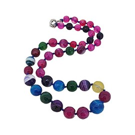 Treasure Bay Women's Stunning 6-14mm Natural Gemstone Beaded Necklace | Blue Green Black Pink Multicolour Agate, Blue Turquoise Necklace For Women (Multicolour)