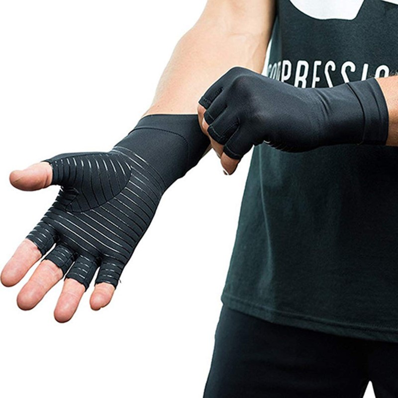 RiToEasysports 1 Pair Compression Arthritis Copper Fingerless Sports Gloves for