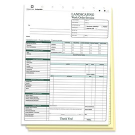 Landscaping Work Order Form/Invoice/Billing Sheets, 3 Part Carbonless (100 Sets) Letter Size Forms