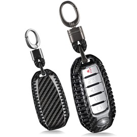 T-carbon Real Carbon Fiber Key Fob Cover fits for Infiniti with Keychain Lanyard, Key Fob Protector Shell Compatible with Infiniti Q50 Q60 QX50 QX55 QX60 3/4/5 Button Keyless Smart Key Case（Black）
