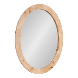 Kate and Laurel Burlock Modern Burlwood Oval Mirror, 22 x 28, Natural Wood, Transitional Wide Round Mirror for Use as Vanity Bathroom Mirror or Fireplace Mantel Mirror