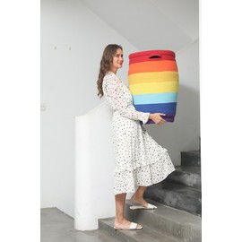 26" x 20" Tall Extra Large Storage Basket with Lid, Cotton Rope Storage Baskets, Woven Laundry Hamper with Cover, for Clothes Blanket in Living Room, Rainbow