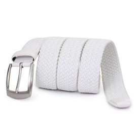 ayamoti Woven Elastic Braided Belts Womens Stretch Belt Limitless Adjust Multicolored Golf Belts for Man 1 3/8 Fashion Casual (White, XL)