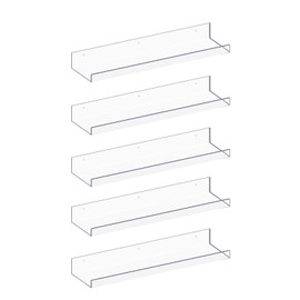 MEBRUDY 5 Pack Acrylic Shelves, 15" Clear Floating Wall Shelves for Bathroom, Bedroom, Living Room, Kitchen Storage, Organization
