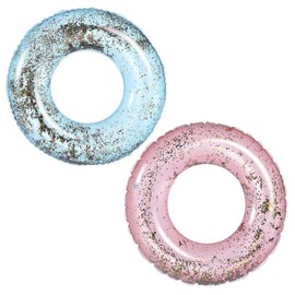 90cm Inflatable Swimming Ring Pool Rubber Rings for Kids Adults,2Pcs Pink Blue Sequin Inflatables Swim Rings Pool Float,Inflatable Pools Ring Toy Water Floaties for Kid Girls Boys Summer Beach Party