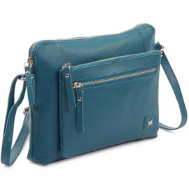 Wise Owl Accessories Small Soft Pebbled Real Leather Crossbody Handbags Purses Triple Zip Premium Sling Crossover Shoulder Bag for Women Gift (Teal Nappa)