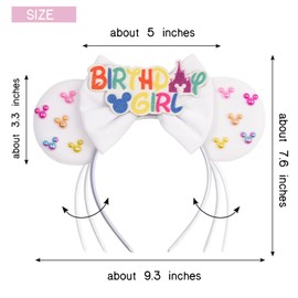 bianbaistar White Mouse Ears Headband, Matte Bow & Pastel Accents for Birthday & Theme Parks