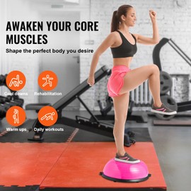 HAPPYBUY Half Exercise Ball Trainer, 23 inch, 660lbs Capacity, with Bands & Pump, for Home Gym, Pink