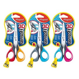 1 x Orange & Red Maped Sensoft 3D 13cm Left Handed Scissors