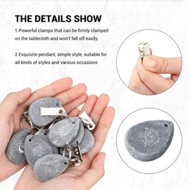 HIDAMAZY Tablecloth Weights Stone Pendant Hangers, 6Pcs Curtain Weights Clip On Table Cloth Fixing Clips with Metal Clips for Outdoor Table, Curtains, Flags, Family Dinner, Party, Picnic (Grey)