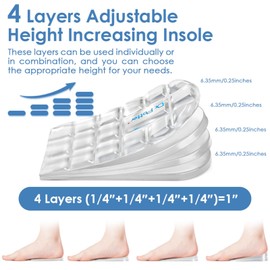 DR. POTTER+ 4 Layers Adjustable Height Increase Insoles, 1 Inch Heel Lift for Leg Length Discrepancies, Heel Cushions for Heel Spurs and Heel Pain, Heel Inserts for Women and Man (Transparent, Small)