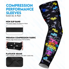 Exxact Sports Compression Arm Sleeves for Men & Women, 1 Pair Performance Sleeves for Baseball, Football, Youth & Adult Sizes - (Autism, YL)