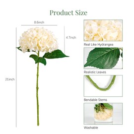 Auihiay 4PCS 21" Hydrangea Artificial Flowers in Vase, Silk Fake Hydrangeas, Real Look Champagne Flower with Long Stems for Dining Room, Home Decor, Living Room Arrangements (VASE NOT Included)