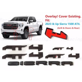 Auto 5PC Grill Door Rear Gloss Black AT4 Sierra OVERLAY Emblems 2023+ GMC Sierra 1500