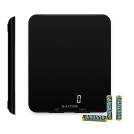 Salter 1180 BKDR Phantom Electronic Kitchen Scale, 5 Kg Maximum Capacity, Hidden until Lit Easy Read Display, Large Ultra Slim Glass Platform, Add & Weigh Functions, Measures Liquids, Black