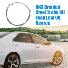 A ABSOPRO AN3 Braided Steel Turbo Oil Feed Line 90 Degree to Straight Hose End, 42" Remote Turbocharger Oil Drain Return Line Universal for Car Durable Stainless Steel PTFE Silver