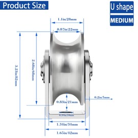 2 Pack 3 Inch Pulley Block U Grooved Wheel Pulley, 304 Stainless Steel Pulley Roller, Heavy Duty Caster Wheels Sliding Gate Rollers for Material Handling and Moving Lifting Loading 1760lb/800 Kg
