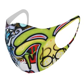 igsticker 005009 Design Mask, Set of 2, Polyester, Washable, Cloth Mask, XL Size, For Men, Unique Illustration, Character, Monster