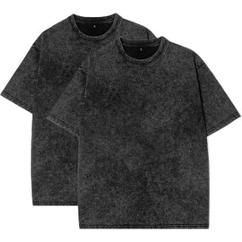 Eadali 2 Pack Men's Oversized Cotton T-Shirts Loose Fit Vintage Washed Unisex Short Sleeve Casual Streetwear Tops(B-Black,S)