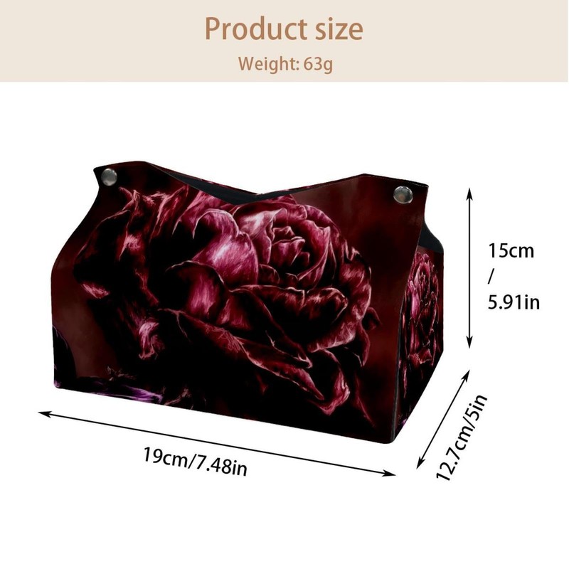 2 Pack Tissue Box Cover Holder, Red Roses Rectangle Leather