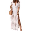 MAXVIGOR Women's V-Neck White Lace Maxi Dress Boho Embroidered Dress