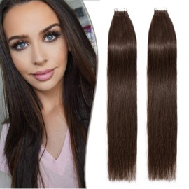 20 inch SEGO Tape in Hair Extensions Human Hair 40PCS [#4 Medium Brown] Real Remy Hairpieces Invisible Straight (100g)
