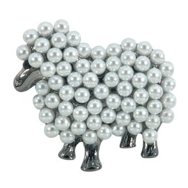 Gyn&Joy Faux Pearl White Sheep Lamb Goat Animal Brooch Pin (Gun metal tone)