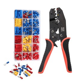 Insulated Wire Terminal Crimping Tool Kit, Ratchet Crimper Plier, Cable Lug Pliers Electrician Crimp Toolkit with 370 Insulated Butt Bullet Spade Ring Connectors