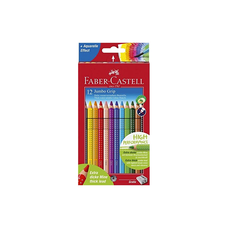 FABER-CASTELL Farbstift Jumbo GRIP, mit Spitzer, Schreibfarbe: 12er sortiert (12