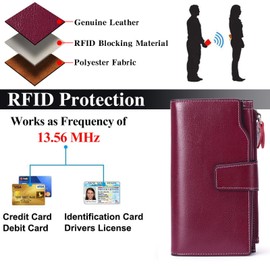 SENDEFN Ladies Purse,Large Capacity Genuine Leather Women's Wallet with Multiple Card Slots