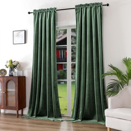 Teetia Sage Green Velvet Curtains for Bedroom 120 Inches Long, Luxury Heavy Duty Light Filtering Sage Green Curtains for Living Room, Thermal Light Blocking Noise Cancelling Curtains with Rod Pocket