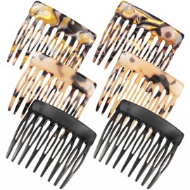 French Side Comb, 6 Pcs Hair Side Combs for Women Decorative Hair Combs Women's Bun Strong Hold Clips French Twist Hair Styling Accessories for Women Girls (Black, Tortoise Shell, Acetate)
