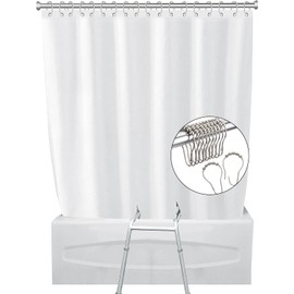 Tybraf White Split Shower Curtain for Bath Transfer Benches, Polyester Fabric Bathroom Curtain, Bath Curtain with 12 Metal Hooks, 80 x 80inch