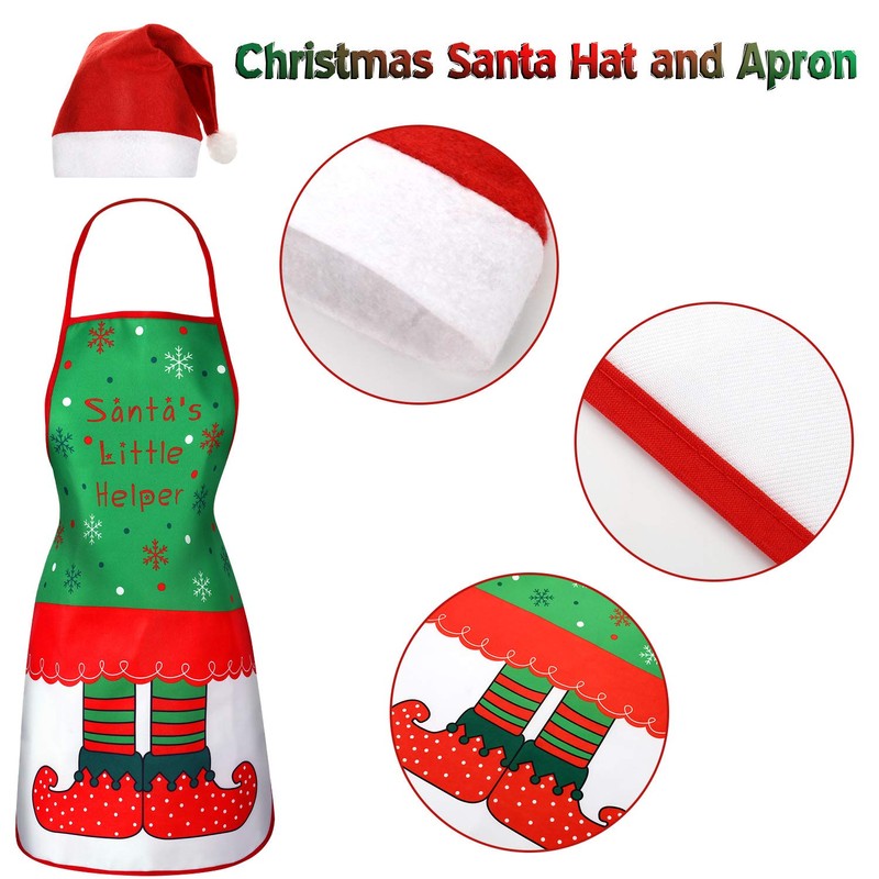 Syhood 8 Pieces Christmas Kitchen Aprons Santa Hat Set Include