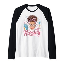 Black Melanin Nurse Afro Hair Pride Nursing Gifts for Women Raglan Baseball Tee