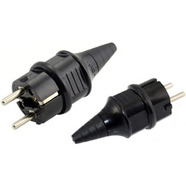 (2 Pack) Toptekits Black EU Schuko French Germany 4.8mm Pin DIY Rewireable Power Adaptor (Black, Straight Schuko Male)