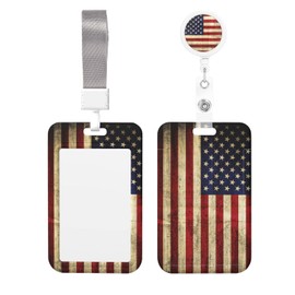 EOBKLAX ID Badge Holder with Lanyard and Retractable Badge Reel Clip,American Flag Card Name Tag Lanyard Vertical ID Protector Badge Clips for Nurse Teacher Women Gifts