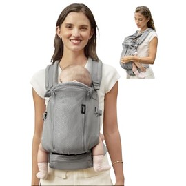 GROWNSY Baby Carrier Newborn to Toddler 7-44lbs, All Season Design with Adjustable Mesh Panel, Ergonomic Baby Carriers with Lower & Upper Buckle, Hands-Free Parenting, Gray