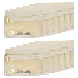 uxcell 12Pcs Travel Jewelry Bag Bulk, Portable Jewelry Pouch with Zipper Clear Velvet Jewelry Storage Bag for Jewelry Organizers Storage Women Gift, Beige