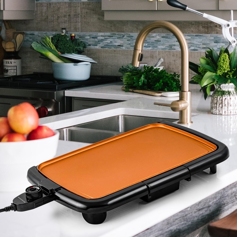 OVENTE Electric Griddle with 16 x 10 Inch Flat Non-Stick