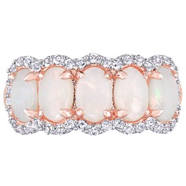 Abbie+Cleo Women's 5 Gemstone Ring - Sterling Silver - Opal, Citrine, Quartz, Amethyst, Topaz - Rose Gold, Yellow Gold Plated - Unique Gemstone Ring (5 stone oval - Opal - size 7)