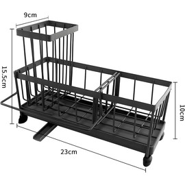 QUMOX Sink Caddy Organizer with 360° Rotatable Spout – Adjustable Divider Sponge Holder with Removable Brush Cup & Hook – Rustproof Metal Sink Rack for Kitchen Countertop